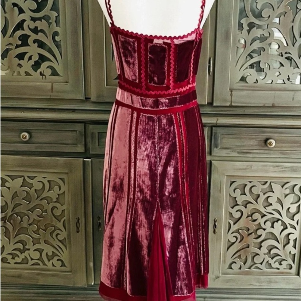 Alberta Ferretti magenta red velvet and tulle dress - Picture 7 of 11
